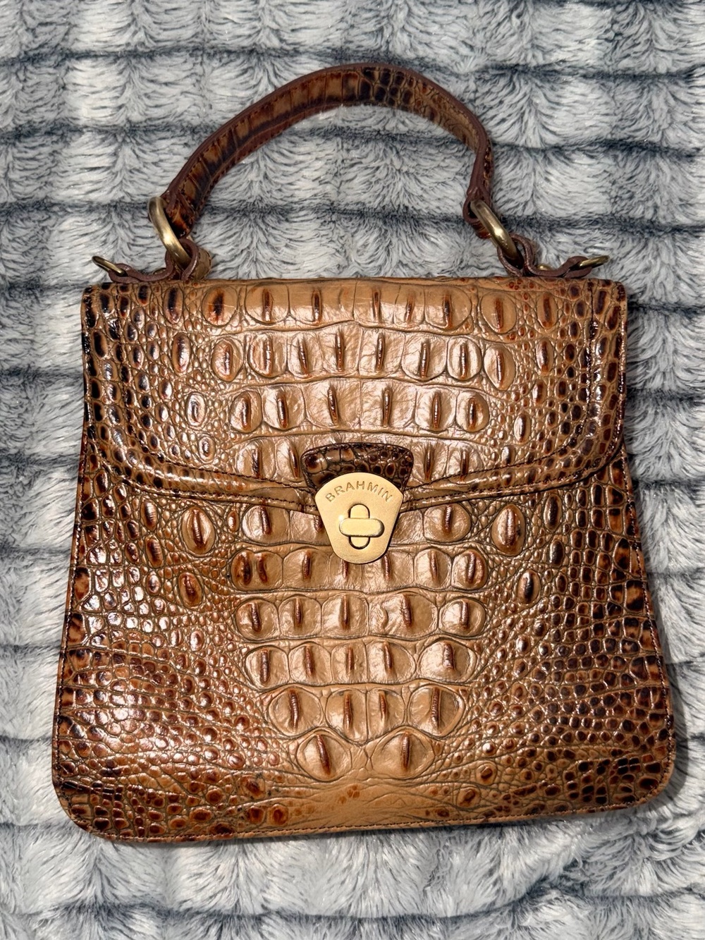 Brahmin "Vittoria" Vintage Y2K Satchel In Pecan Melbourne Croc Embossed Leather